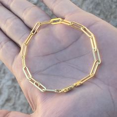 Paperclip link chain 4mm bracelet. 14k gold plated over 925 silver. Choose 6.5", 7", 7.5", 8" , 8.5" inch. Weigh 4-5 grams depending on size. Real 925 sterling silver wrist piece. Handmade bracelet is made in Italy. Stamped 925 Italy on the lobster lock. Will never turn your wrist green. FREE SHIPPING in USA. Order now! Paper Clip Bracelet, The Lobster, Silver Chain Bracelet, 925 Sterling Silver Chain, Handmade Bracelet, Paper Clip, Link Chain, Handmade Bracelets, Sterling Silver Chains