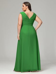 V-back Chiffon Bridesmaid Dress Plus Size Solid Chiffon Bridesmaid Dress, Green Chiffon Bridesmaid Dress For Banquet, Ruched Chiffon Bridesmaid Dress, Green Chiffon Bridesmaid Dress For Evening, Green Chiffon Floor-length Bridesmaid Dress, Chiffon Bridesmaid Dress With Sweep Train, Bridesmaid Chiffon Dress With Sweep Train, Bridesmaid Dress Plus Size, Bridesmaid Dresses Simple