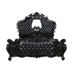 an ornate black bed with the words queen of the diamond on it