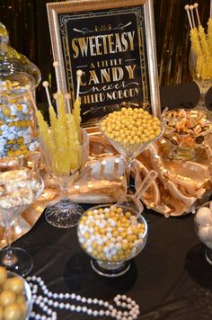 a table with candy and candies on it