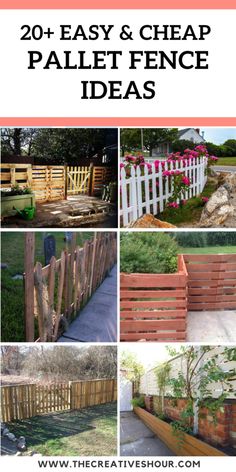 the best diy pallet fence ideas for your backyard or yard with text overlay that reads, 20 easy and cheap pallet fence ideas