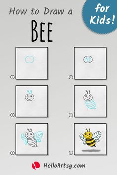 Step by step drawings teaching kids a How to Draw a Bee Draw Bee, How To Draw Insects, Draw A Bee, Insect Drawings, Bugs Drawing, Cartoon Drawings Of Animals, Drawing Lesson, Love Learning, Drawing Tutorial Easy