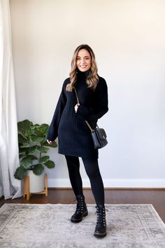 How to Dress for Winter: The Ultimate Guide — No Time For Style Dress And Combat Boots Outfit, Black Sweater Dress Outfit, Sweater Dress Petite, Combat Boot Outfit, Dress For Winter, Winter Boots Outfits, Sweater Dress Casual, Sweater Dress Outfit, Europe Outfits