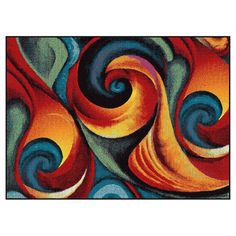 an abstract painting with orange and blue swirls