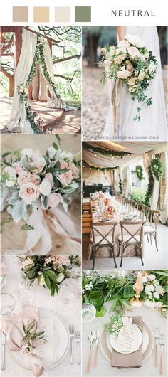 a collage of photos with flowers and greenery