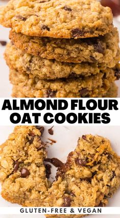 three cookies stacked on top of each other with the words almond flour oat cookies