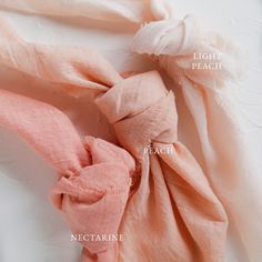 three different types of scarves on a white surface with words describing the names of them