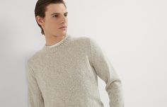 Flecked soft virgin wool and cashmere sweater The refined materials of Brunello Cucinelli knitwear enrich the essential lines of this crew-neck sweater in soft virgin wool and cashmere. The characteristic mottled effect of knop yarn enhances the feeling of softness when worn, also attributed to the garment’s regular, comfortable fit. Timeless Long Sleeve Workwear Sweater, Luxury Wool Sweater For Layering, Luxury Crew Neck Sweater For Work, Elegant Fine Knit Crew Neck Sweater, Luxury Crew Neck Merino Wool Sweater, Luxury Merino Wool Crew Neck Sweater, Elegant Wool Sweater With Ribbed Cuffs, Modern Wool Sweater For Work, Luxury Crew Neck Fall Sweater