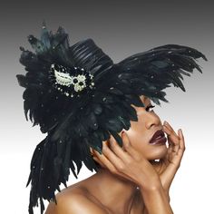 Celebrate the extravagance of exquisite plumage with this large feathered brim hat and luxurious brooch. Only for the most glamorous, this hat is fitting for any grand entrance. The adjustable interior head band allows for most head sizes. Black Couture, Large Hats, Wardrobe Accessories, St Germain, Church Hats, Cloche Hat, Fascinator Hats, Derby Hats, Fashion Plates