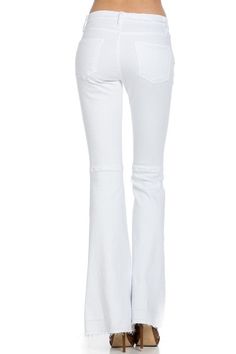 Mid Rise Classic Five Pocket Design Flare, Bell Bottom Leg Jeans with Soft Denim Fabric. Good for HalloweenMade In: USAFabric Contents: 98% CTN 2% SPAN White Stretch Flare Jeans With Five Pockets, Fitted White Jeans For Fall, White Fitted Jeans For Fall, White Stretch Flare Jeans For Fall, White Cotton Flare Jeans For Fall, White Flare Jeans For Fall, White Flare Denim Jeans, White Denim Jeans For Fall, White Flare Jeans With Frayed Hem