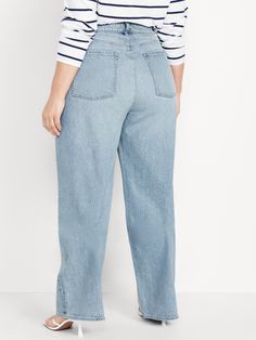 no-gap waist button front belt loops zip fly front scoop pockets back patch pockets sizes 00-14: curvy waist is 2” smaller and 2” roomier at hip sizes 16 and up: curvy waist is ½” smaller and ¾” roomier at hip 31" regular inseam 29" petite inseam 34" tall inseam wide leg hits below ankle models are approx.  5'9" and wear sizes s (4), l (12), and xl (18)machine wash according to the care instruction label Smaller Waist, Back Patch, Petite Size, Wide Leg Jeans, New Product, Size 16, Jeans Size, Wide Leg, Women Jeans