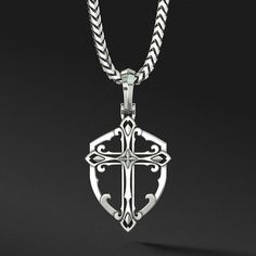 a sterling silver cross necklace in the shape of a shield hangs from a chain Cross Necklace Mens, Symbol Of Hope, Man Jewelry, Silver Cross Necklace, Sterling Silver Cross Necklace, Christian Symbols, Mens Crosses, Silver Cross Pendant, Hope Symbol