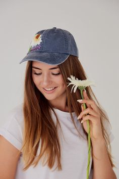 Hand embroidered hat, Embroidered flower hat, Embroidery hat, Embroidered hat, Floral embroidery Color: dark blue baseball cap; Design: hand-embroidered echinacea with wildflowers; Capsize (head circumference): 55 - 67 cm; Fabric: 100% cotton Twill, garment-washed. The quality of the embroidery and baseball hat is superior, I guarantee! ;) I really enjoyed making this, and I hope my customer will enjoy showing it off. 🌿PLEASE NOTE I NEED 2 WEEKS TO EMBROIDER THIS HAT FOR YOU🌿 Get a 10% off cou Embroidered Baseball Cap For Spring, Spring Hats With Floral Embroidery, Spring Curved Visor Hat With Embroidered Logo, Spring Hat With Embroidered Logo And Curved Visor, Spring Hat With Curved Visor And Embroidered Logo, Spring Embroidered Hat With Curved Visor, Spring Embroidered Curved Visor Hats, Spring Hats With Embroidered Patch, One Size Fits Most, Spring Embroidered Patch Baseball Cap