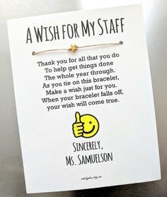 a wish for my staff card hanging on a wall