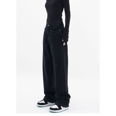 High Waist Wide Leg Black Baggy Jeans  Material: Cotton  Size: S, M, L, XL, Color: Black Pants Type: Straight Pants Style Type: Street Trendy  Season: Spring, Fall, Winter, Summer   Occasion: Leisure, Outdoor, Daily, Vacation, Fall Outfits Black Pants Wide Leg Outfit, Baggy Straight Leg Black Pants, Baggy Black Straight Leg Pants, Black Baggy Straight Leg Pants, Black Wide Leg Pants With Pockets For Streetwear, Black Wide Leg Pants For Streetwear, Black Jeans With Loosely Fitted Hips For Streetwear, Casual Black Wide Leg Pants For Streetwear, Trendy Black Wide Leg Pants