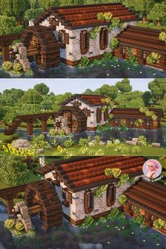 two different views of the same house in minecraft, one is made out of wood and