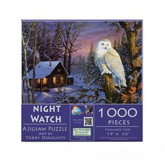 a jigsaw puzzle featuring an owl in the woods