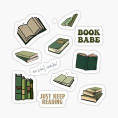 stickers with books that say book babe and just keep reading on the back side