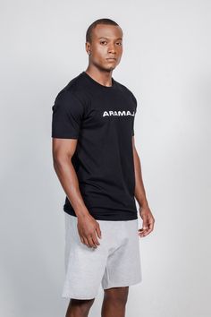 Classic Tee - Aramaj Athleisure T-shirt With Letter Print, Athleisure Graphic Print T-shirt For Everyday, Everyday Athleisure Graphic T-shirt, Graphic Tee With Logo Print For Gym, Gym Graphic Tee With Logo Print, Basic Moisture-wicking T-shirt For Everyday, Classic Black T-shirt With Letter Print, Cotton Gym T-shirt With Logo Print, Black Athleisure T-shirt With Logo Print