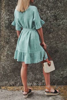 Mint green dress Kimono linen dress with ruffles Romantic | Etsy Украина Spring Linen V-neck Dress In Solid Color, Spring V-neck Linen Dress In Solid Color, Summer Linen Midi Dress With Ruffles, Flowy Knee-length Ruffle Dress For Summer, Summer Linen Dress In Solid Color, Linen Solid Color Dress For Day Out, Solid Color Summer Dress For Garden Party, Summer Garden Party Dress In Solid Color, Summer Garden Party Solid Color Dress