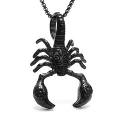 Men's Black Animal Scorpion Pendant Necklace Gothic Retro Rock Jewelry Chain 24" | eBay Punk Necklace With Lobster Clasp As Gift, Punk Style Black Necklace For Gift, Themed Black Metal Jewelry, Adjustable Black Themed Necklace, Collectible Black Stainless Steel Necklace, Durable Metal Necklaces For Gifts, Durable Metal Necklaces As A Gift, Durable Metal Necklace As Gift, Durable Metal Necklace Gift