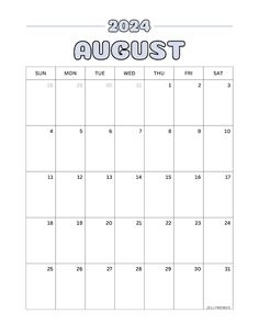 a calendar with the word august on it