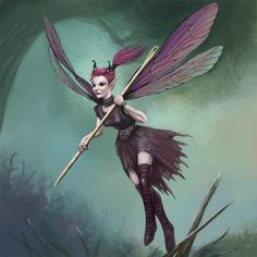 a painting of a fairy holding a stick