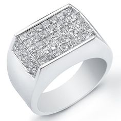 a white gold ring with square cut diamonds