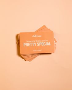 four business cards sitting on top of each other with the words pretty special written on them