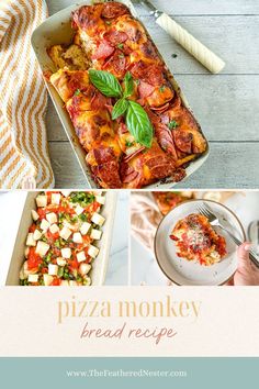 Titled collage graphic of 3 pizza bread images. Pizza Dough Monkey Bread, Recipe For Monkey Bread, Pizza Monkey Bread Recipe, Pizza Monkey Bread, Monkey Bread Recipe, Bread Dough Recipe