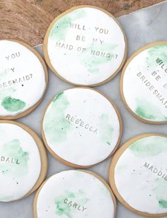 some cookies that have been decorated with words on them