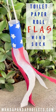 the toilet paper roll flag wind sock is made with red, white and blue strips