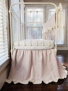 Baby Girl Scalloped Crib Rail Cover Set in Baby Pink and Ivory Crib Bows, Baby Pillow Bed, Crib Pillows, Ruffle Crib Skirt, Girl Crib Bedding Sets, Pink Crib, Girl Nursery Bedding, White Crib