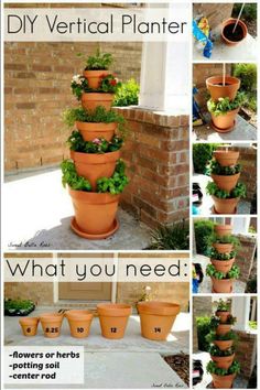 the instructions for how to make a vertical planter with potted plants in it