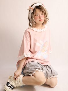 The price is for a T-shirt only, others are not included.  Garment Size   	 		 			Size 			Free Size 		 		 			Shoulders 			60 		 		 			Bust 			124 		 		 			Full Length 			75 Pink Kawaii Outfits Aesthetic, Pink Kawaii Outfits, Japanese Kawaii Fashion, Kawaii Outfits Aesthetic, Kawaii Shirt, Outfits Pastel, Harajuku Shirt, Kawaii Shirts, Oc Inspiration