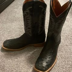 Men’s Western Boots. Casual Black Goodyear Welted Boots, Western Black Moc Toe Boots, Black Western Boots With Moc Toe, Classic Black Boots With Cushioned Footbed, Black Snip Toe Boots With Rubber Sole, Black Moc Toe Boots For Business, Black Moc Toe Boots With Leather Footbed, Western Style Black Boots For Business, Black Moc Toe Boots For Fall