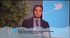 21 Times Mark Ruffalo Was Too Precious For This World Celebrity Mean Tweets, Mean Tweets, Celebrities Reading, Best Avenger, Handsome Men Quotes, Men Quotes Funny, Mark Ruffalo, Jimmy Kimmel, Marvel Memes