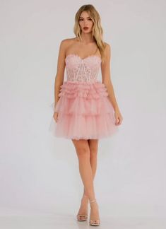 Darina Strapless Lace Corset With Tulle Ruffle Skirt Dress-Semi Formal Dresses-juliet-Shop with Bloom West Boutique, Women's Fashion Boutique, Located in Houma, Louisiana Fitted Strapless Dress With Ruffles For Bridesmaid, Wedding Mini Dress With Tiered Ruffles, Wedding Tiered Ruffle Mini Dress, Mini Dress With Tulle Skirt And Fitted Bodice, Feminine Ruffled Strapless Dress For Bridesmaids, Sleeveless Ruffled Corset Dress For Bridesmaid, Feminine Mini Dress With Lace Bodice For Party, Strapless Ruffled Bridesmaid Corset Dress, Tulle Mini Dress With Ruffles And Fitted Bodice