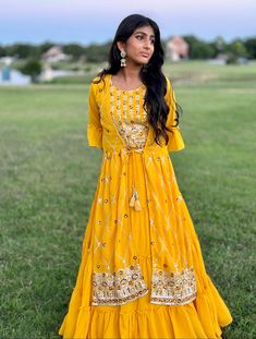 Mustard yellow lehanga with shrug 4yr - 5yr Yellow Bohemian Kurta With Dupatta, Yellow Anarkali Sharara For Spring, Spring Anarkali Style Yellow Sharara, Spring Anarkali Yellow Sharara, Yellow Bohemian Sharara For Eid, Bohemian Yellow Sharara For Eid, Yellow Anarkali Set For Spring, Bollywood Style Yellow Kurta For Spring, Yellow Dabka Sharara For Navratri