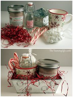 two different shots of candy canes and jars