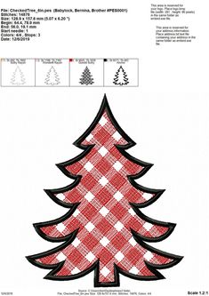 a red and white plaid christmas tree machine embroidery design