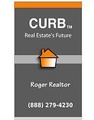 a real estate business card with the words curb on it and a house in the background