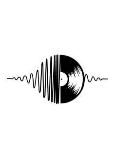 an old vinyl record with sound waves coming out of the top and bottom side, on a white background