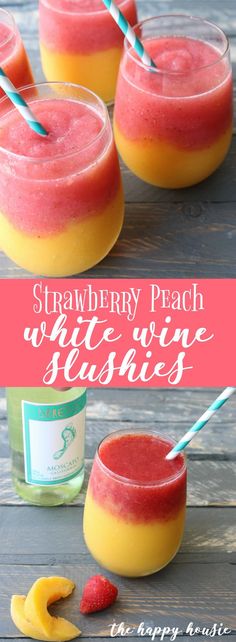 strawberry peach white wine slushies with strawberries