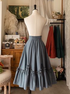 This price includes a skirt and a free KC (not for sale) only, others are not included.   	 		 			Size 			S 			M 			L 			XL 			2XL 		 		 			Waist 			60-68 			66-74 			72-80 			78-86 			84-92 		 		 			Full Length 			76 			77 			78 			79 			80 Vintage Blue Skirt With Ruffles, Blue Full Skirt With Ruffles, Skirt Midi, Hem Skirt, A Skirt, Tea Length, Not For Sale, Dusty Blue, Ruffle Trim