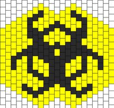 a yellow and black cross stitched pattern with the letter s in it's center