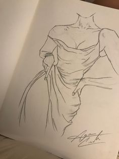 a drawing of a woman in a dress