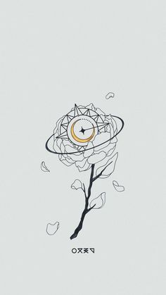 a drawing of a flower with the moon in it's center on a white background