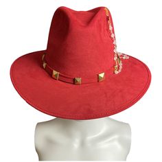 Mexican Handcrafted Red Fedora Hat | El Rosario Red Fedora Hat, Fedora Hat Outfits, Red Fedora, Tooled Leather Handbags, Modern Hat, Mexican Fashion, Artisan Fashion, Straw Fedora Hat, Painted Hats