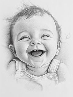 a pencil drawing of a laughing baby